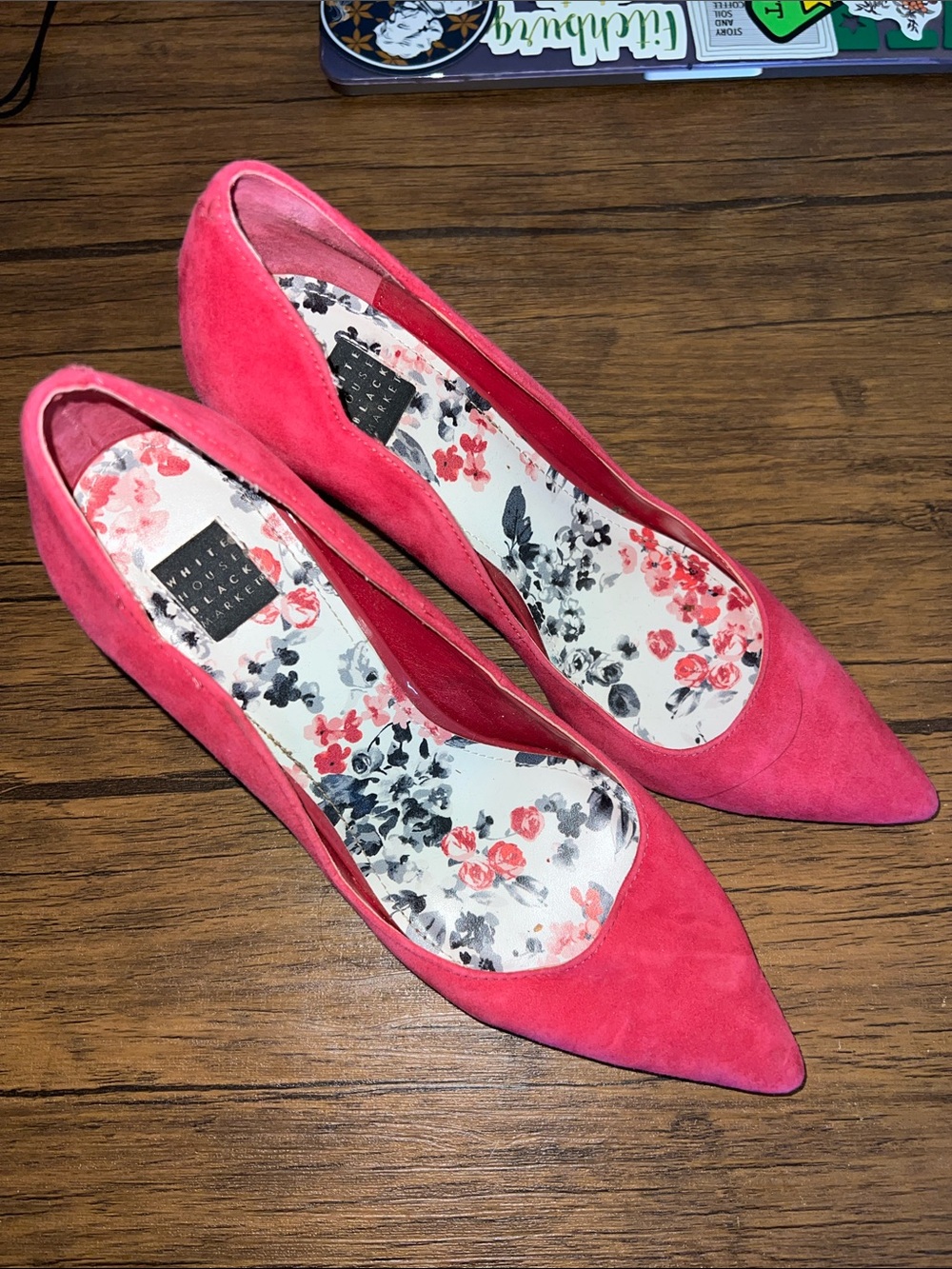 WHBM Pink Pointed-Toe Suede Pumps- 7